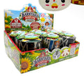 A retail display box of Barnyard Dumpling Squeeshies, showing multiple squeeze figures inside a colorful illustrated carton with sunflowers, a barn sign, and character graphics on a white background.